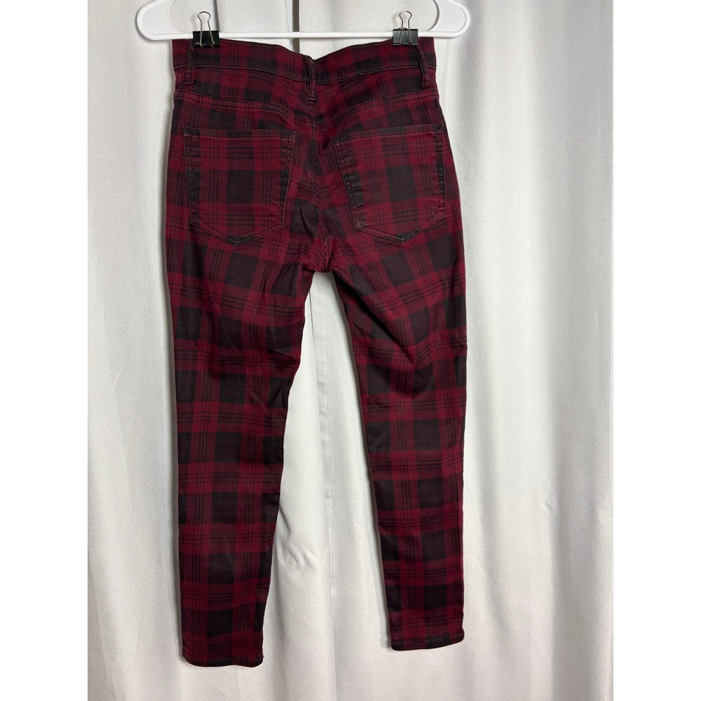 Express Ankle Legging High Rise Plaid Pants Red Black Stretch Skinny Size 0S/0C